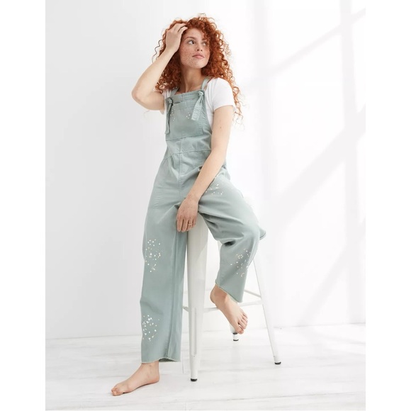 aerie Pants - Aerie Werk & Play Twill Paint Spatter Overalls in Moody Mod Size XS